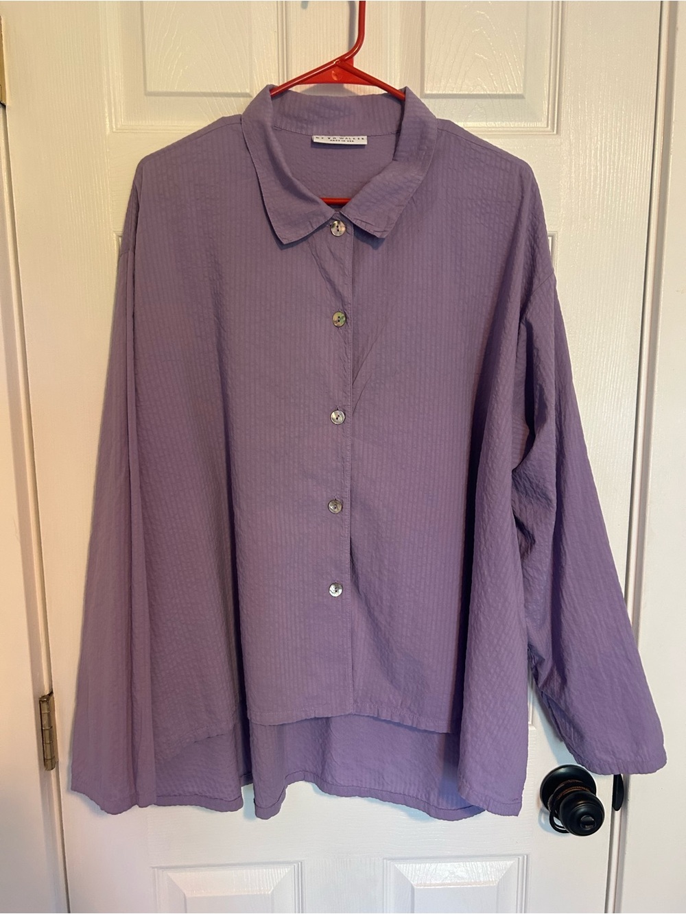 bryn WALKER Oversized Lagenlook Lavender Crinkle Pucker Button Down Shirt